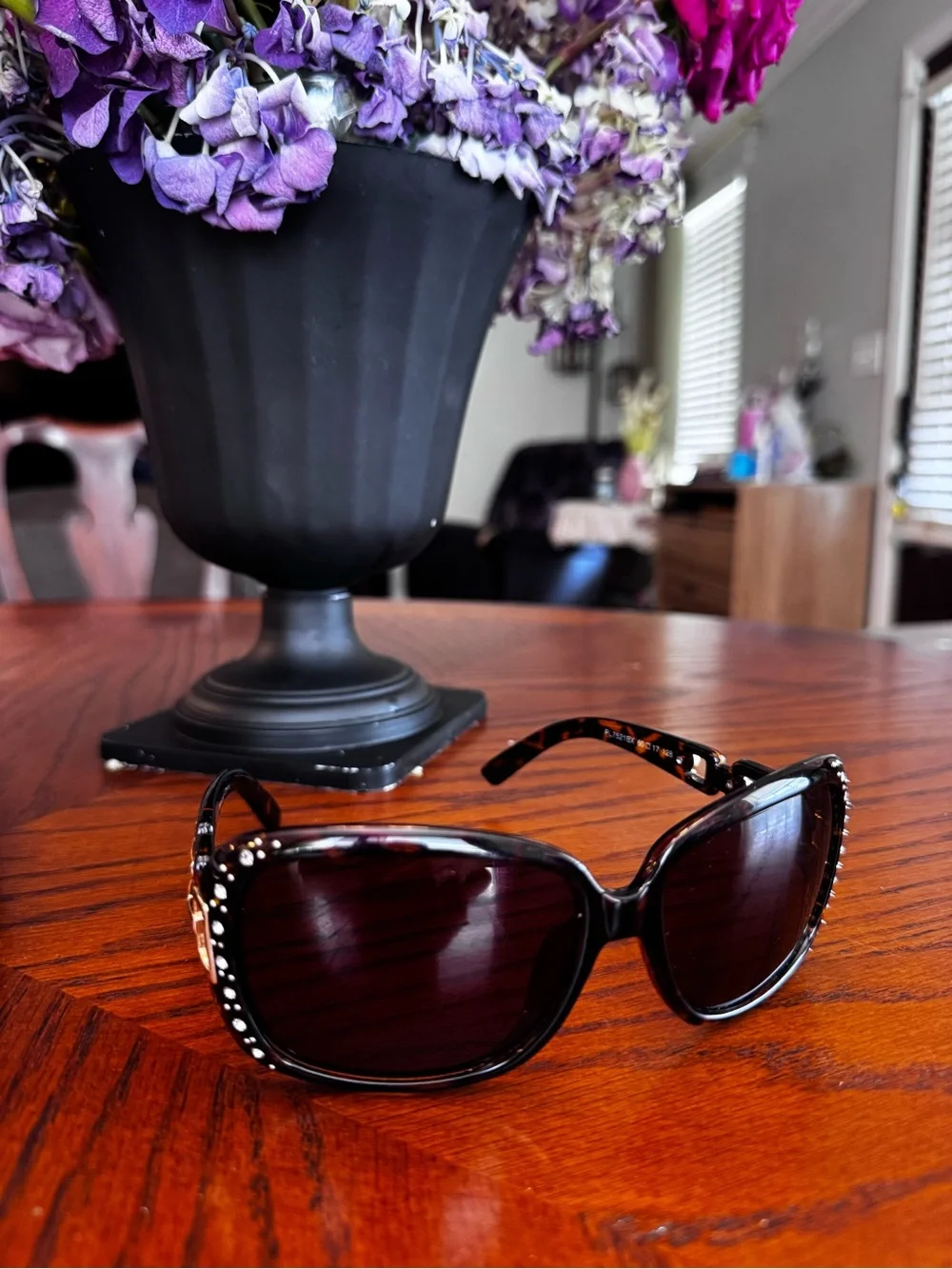Brown Tinted Oversized Women's Sunglasses with Embellished Temple